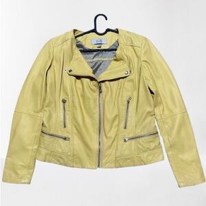 BLINK Women Leather Jacket - Moto Biker Jacket- SIZE M- Light Yellow